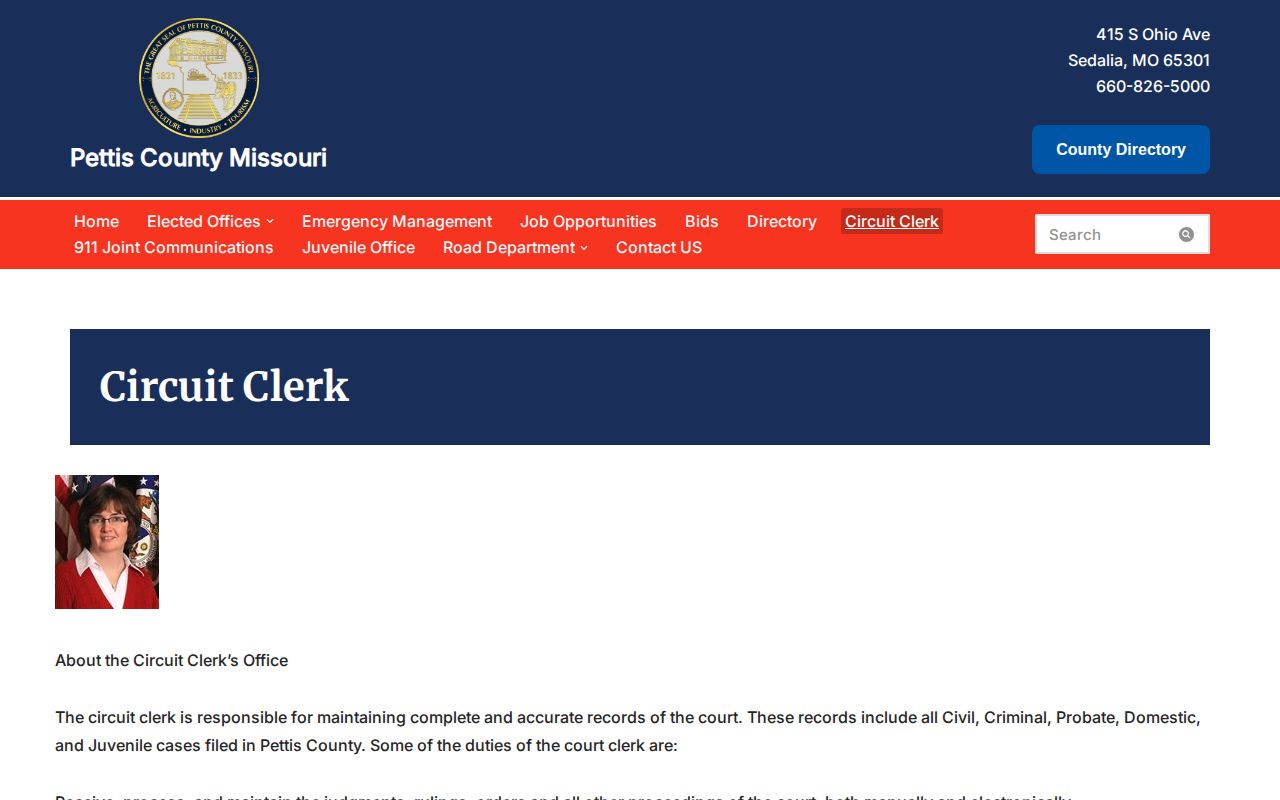 Pettis County Jail release court record contact page