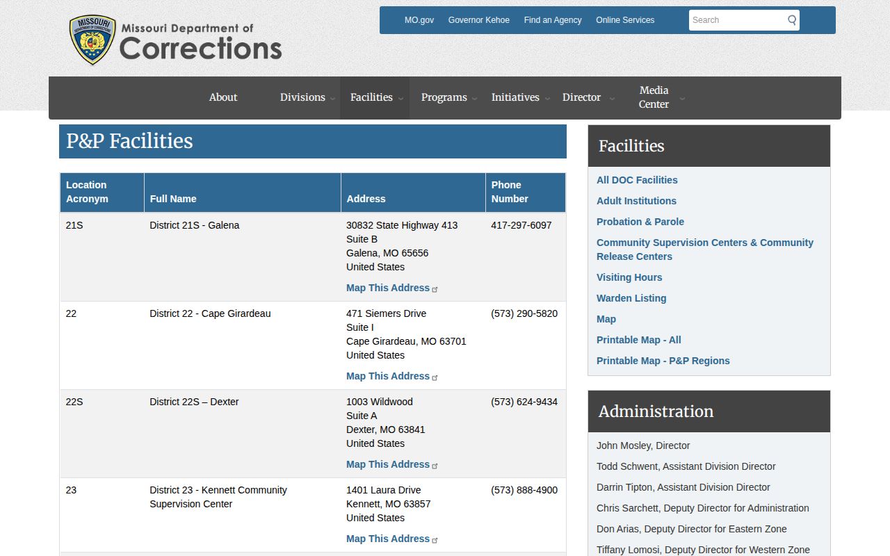Pettis County parole and probation District 29S office listing