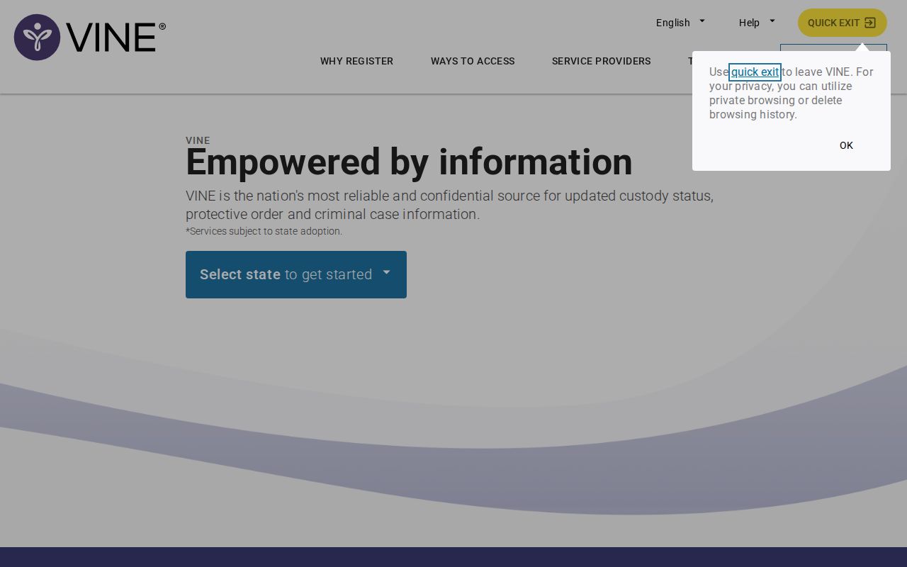 Pettis County VINE inmate check and release alert screen